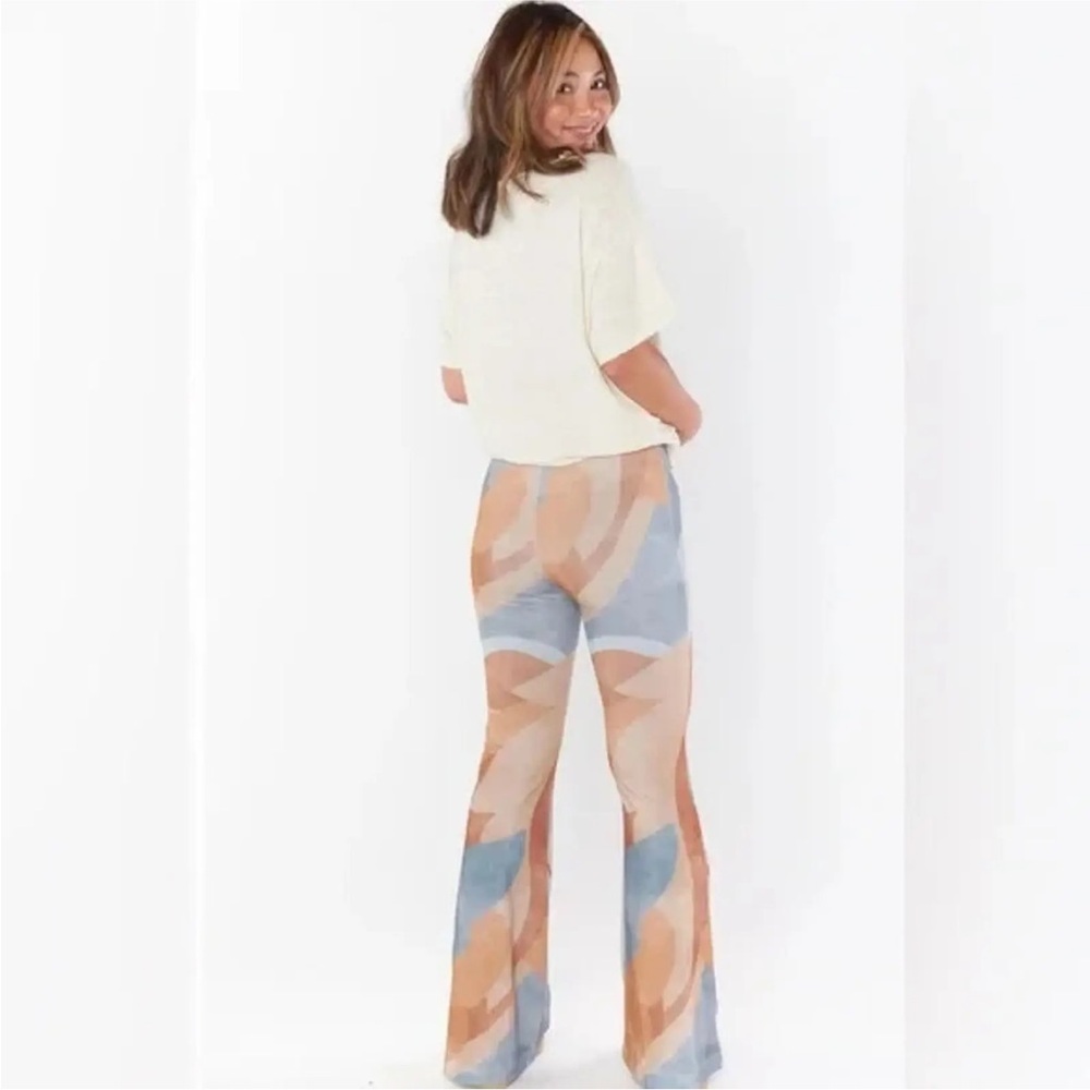 Show Me Your Mumu Maren Bells Flare Pants Tan & Blue Print XL – New With Tags - Picture 3 of 11